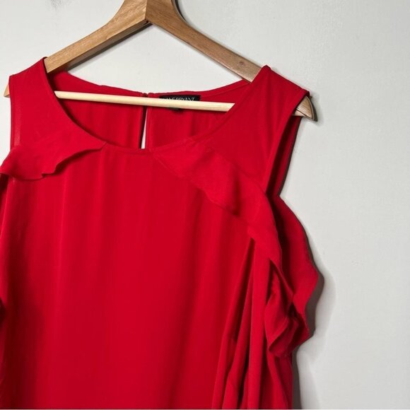 Lane Bryant Womens Size 20 Cold Shoulder Blouse Red Ruffle Long Sleeve Shirt - Picture 3 of 9